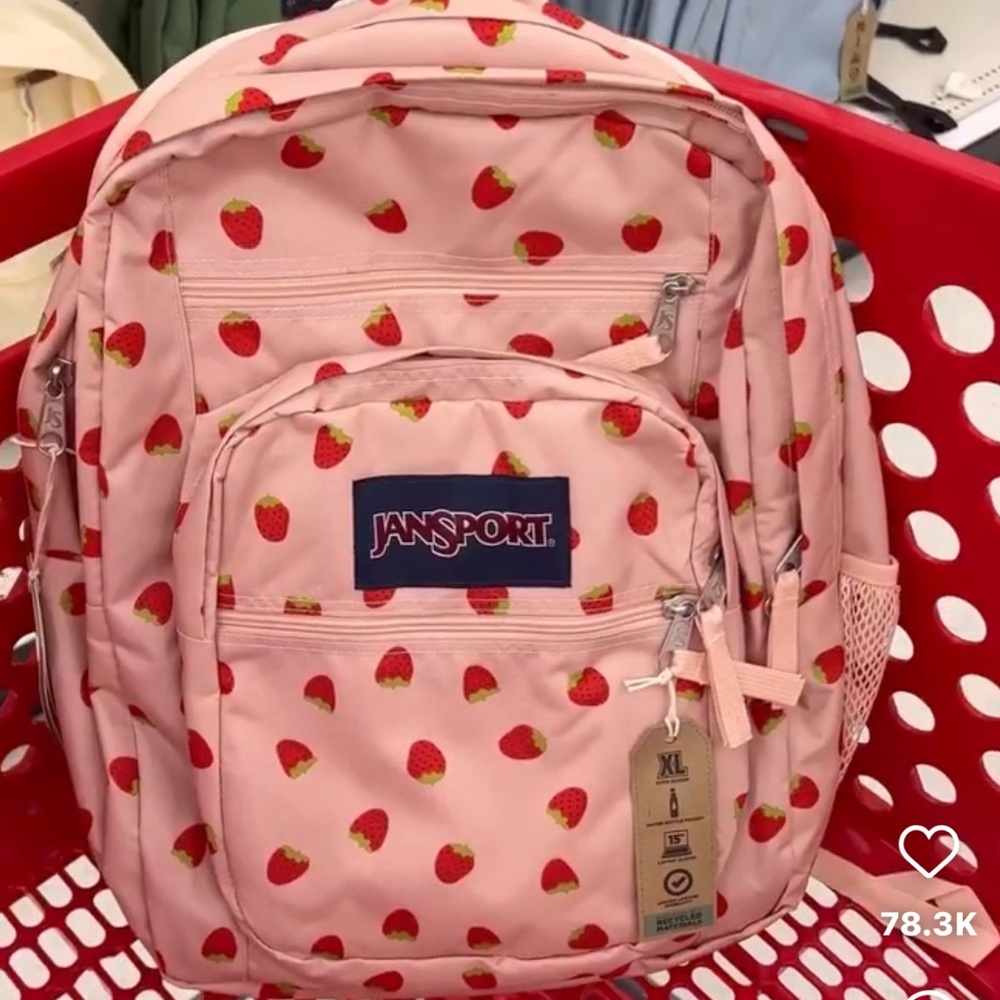 NWT JanSport Kids Backpack with Pink Strawberry Design 15”